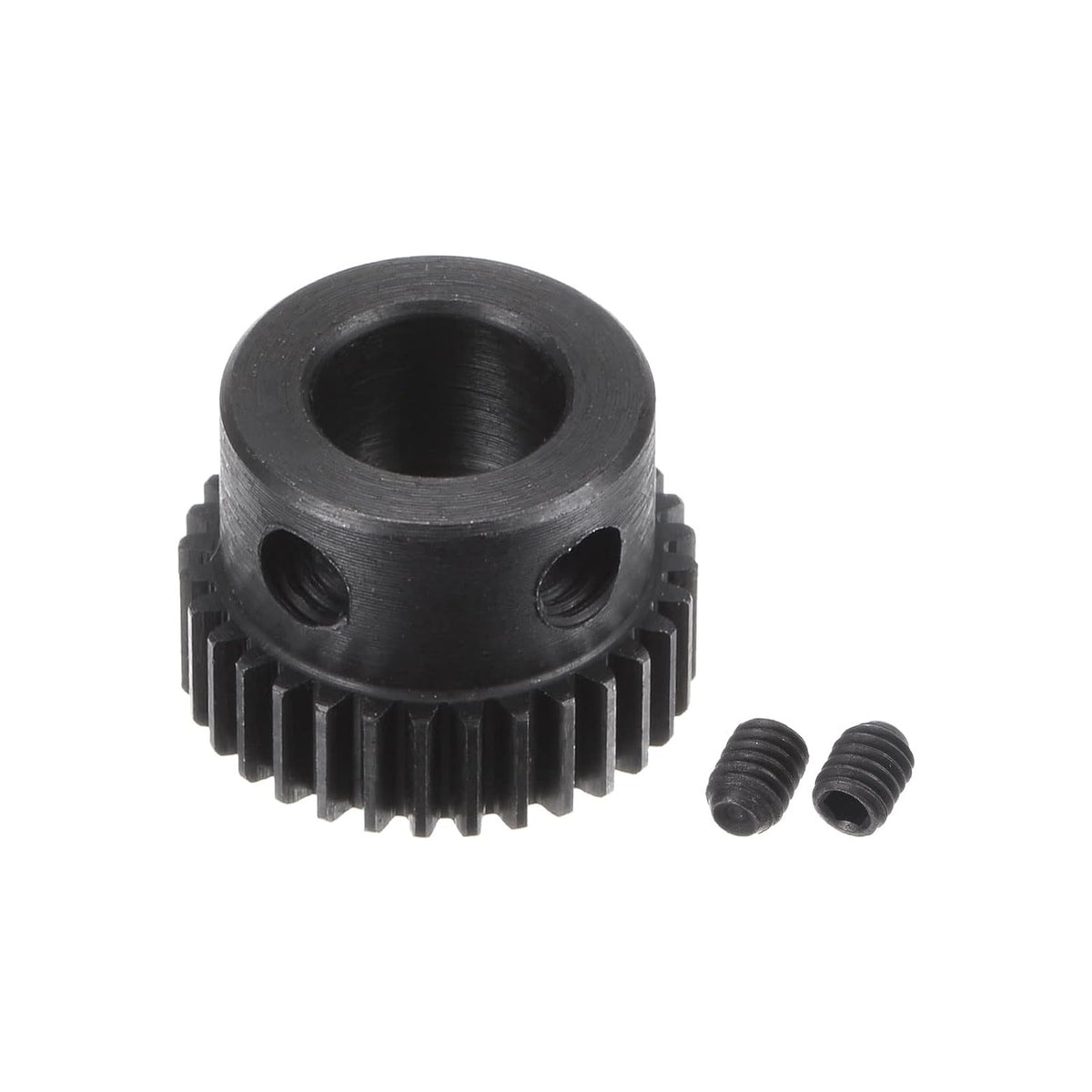Pinion Gear Set, 45# Carbon Steel Motor Rack Spur Gear with Step Black, 0.5 Mod 32T 8mm Bore 17mm Outer Dia, M4 Set Screws Included