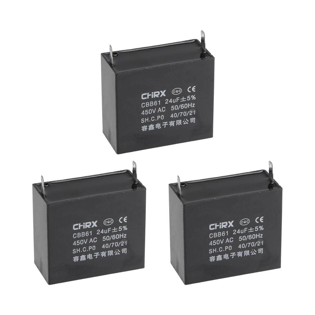 Ceiling Fan Capacitor CBB61 24uF 450V AC Single Insert Metalized Polypropylene Film Capacitors 58x25x50mm for Water Pump Motor Generator, Pack of 3
