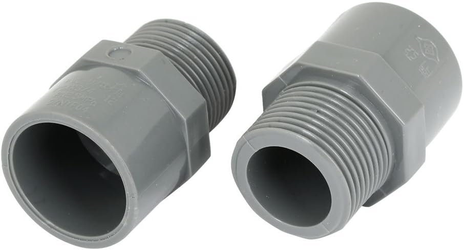 2pcs 3/4" PT Male Thread PVC Straight Pipe Tube Adapter Connectors Gray