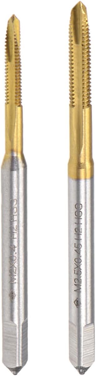 Spiral Point Plug Threading Tap M2 x 0.4 M2.5 x 0.45Thread, Ground Threads H2 3 Flutes, High Speed Steel HSS 6542, Titanium Coated, Round Shank with Square End, 4pcs