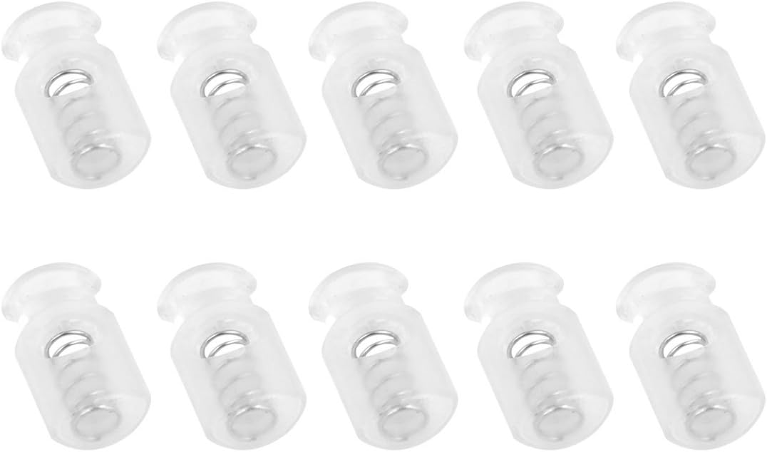 LinkMejor One Hole Rope Cord Locks End Spring Stop Toggles 7mm 10pcs Clear White