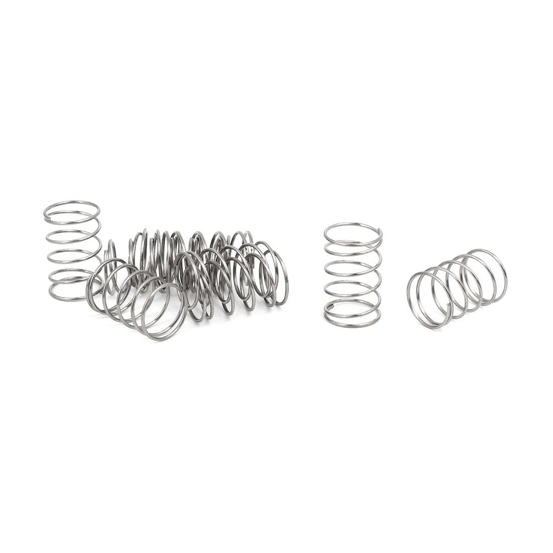 Compression Spring,304 Stainless Steel,10mm OD,0.6mm Wire Size,15mm Free Length,Silver Tone,10Pcs