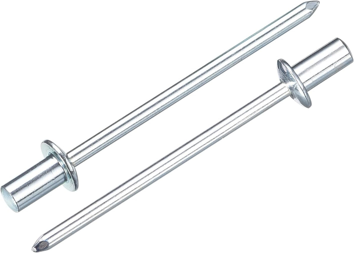 100Pcs 1/8"x1/4" Round Head Closed End Blind Rivets, Zinc-Plated Carbon Steel Grip and Mandrel Cap Blind Rivets, Silver