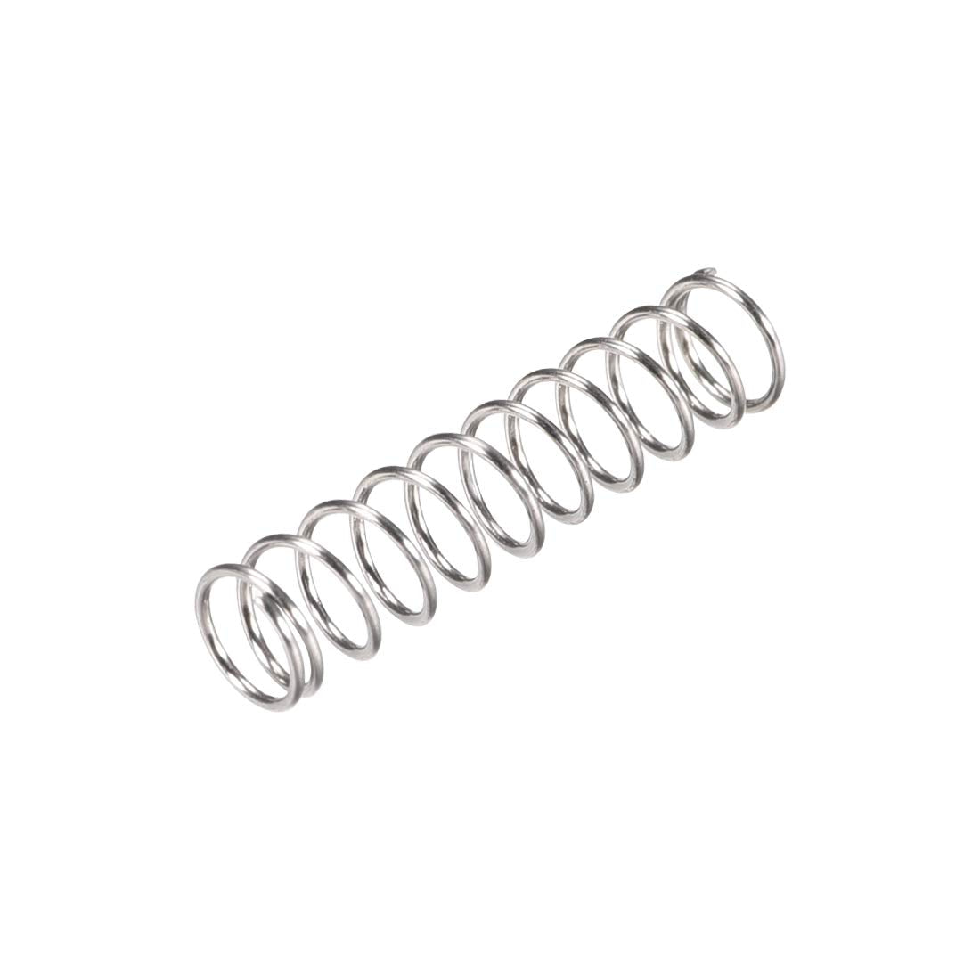 Compression Spring,304 Stainless Steel,5mm OD,0.5mm Wire Size,11mm Compressed Length,20mm Free Length,7.8N Load Capacity,Silver Tone,10pcs