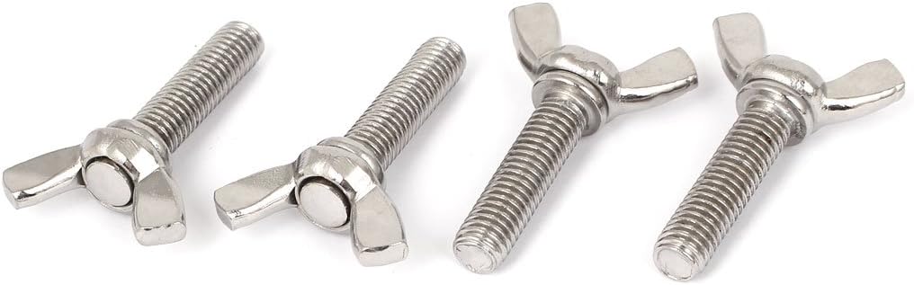 M8 x 30mm Thread 304 Stainless Steel Wing Screw Bolts Hardware Silver Tone 4 Pcs