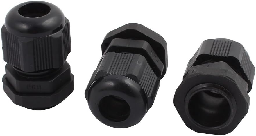 3Pcs PG11 5-10mm Range Waterproof Cable Glands Fixing Cord Connect Adapter Black