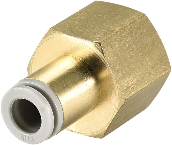 Push to Connect Tube Fittings 8mm Tube OD x 1/2 PT Female Straight Pneumatic Connector Pipe Fitting Golden Tone