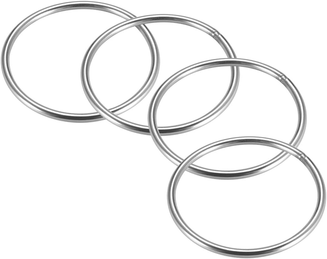 201 Stainless Steel O Ring 90mm(3.54") Outer Diameter 5mm Thickness Strapping Welded Round Rings 4pcs