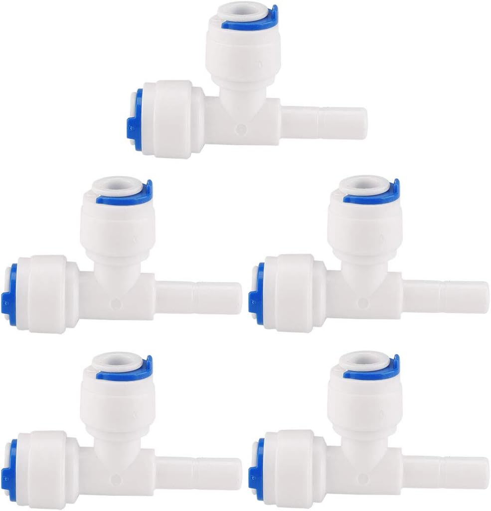 1/4 Inch OD Tee-type Quick Connect Water Purifier Tube Fitting Push in to Connectors Water Hose Joint for RO Reverse Osmosis System 5pcs