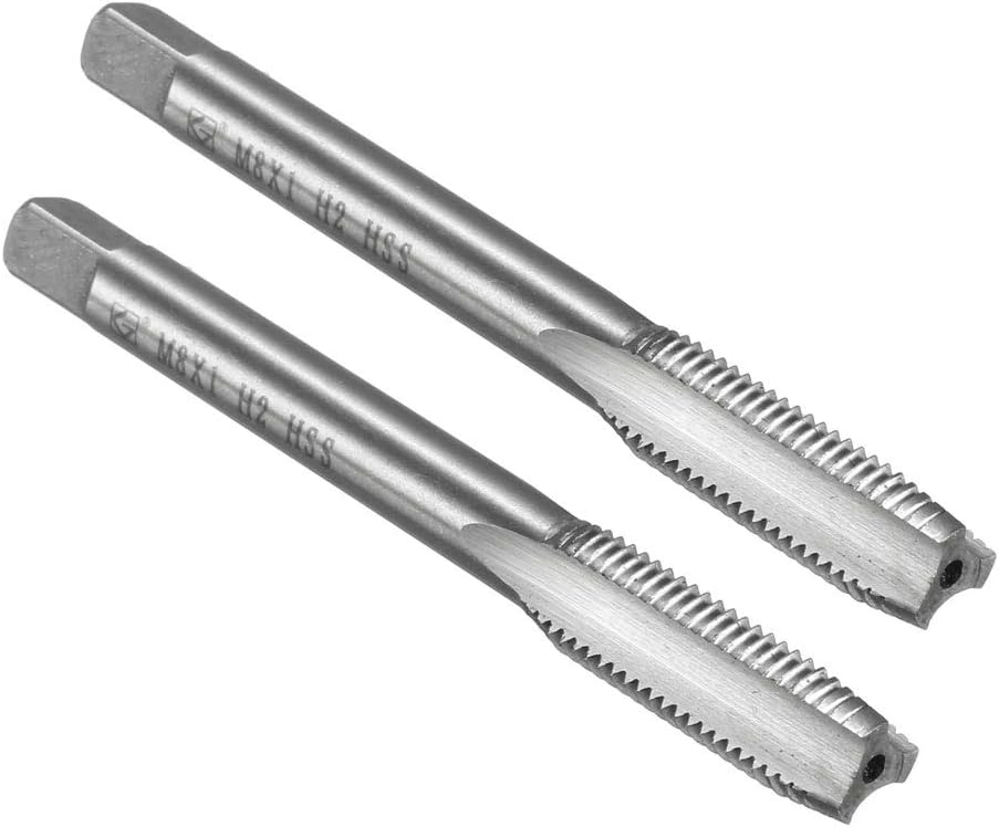 Metric Machine Tap M8 x 1 H2 High Speed Steel 3 Straight Flutes Screw Tapping Threading Machinist Repair DIY Tool 2pcs