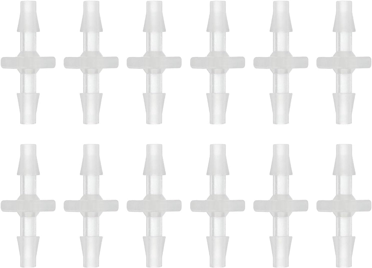 12Pcs Plastic Hose Barb Fitting, 1/8" x 1/8" Barb Pipe Connectors Hose Fitting Adapter Splicer Mender Adapter Union for Fuel Gas Liquid Air Hose Repair
