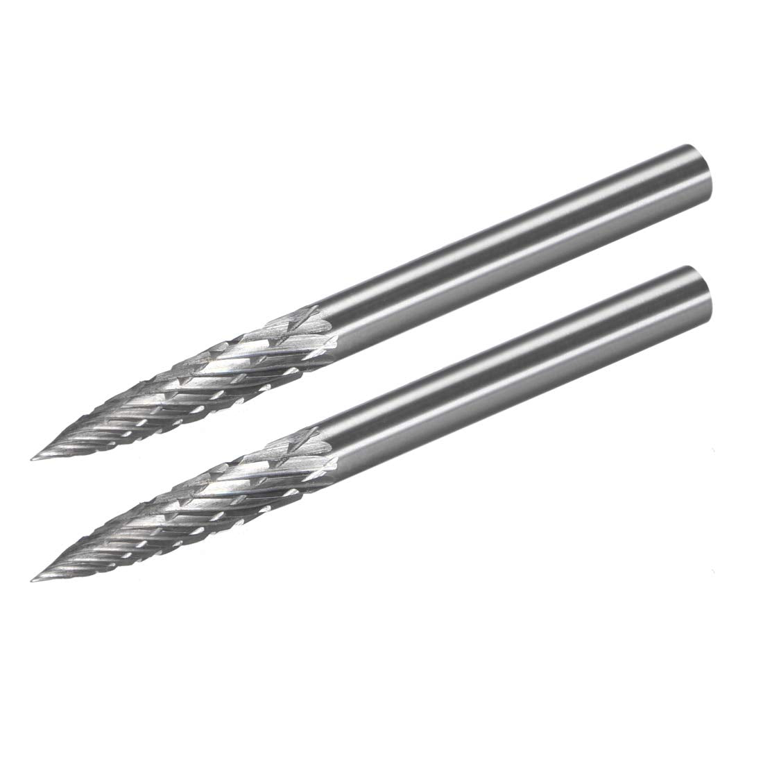 Tungsten Carbide Rotary Files 1/8" Shank, Double Cut Tree Shape Rotary Burrs Tool 3mm Dia, for Die Grinder Drill Bit Wood Soft Metal Carving Polishing Model Engineering, 2pcs