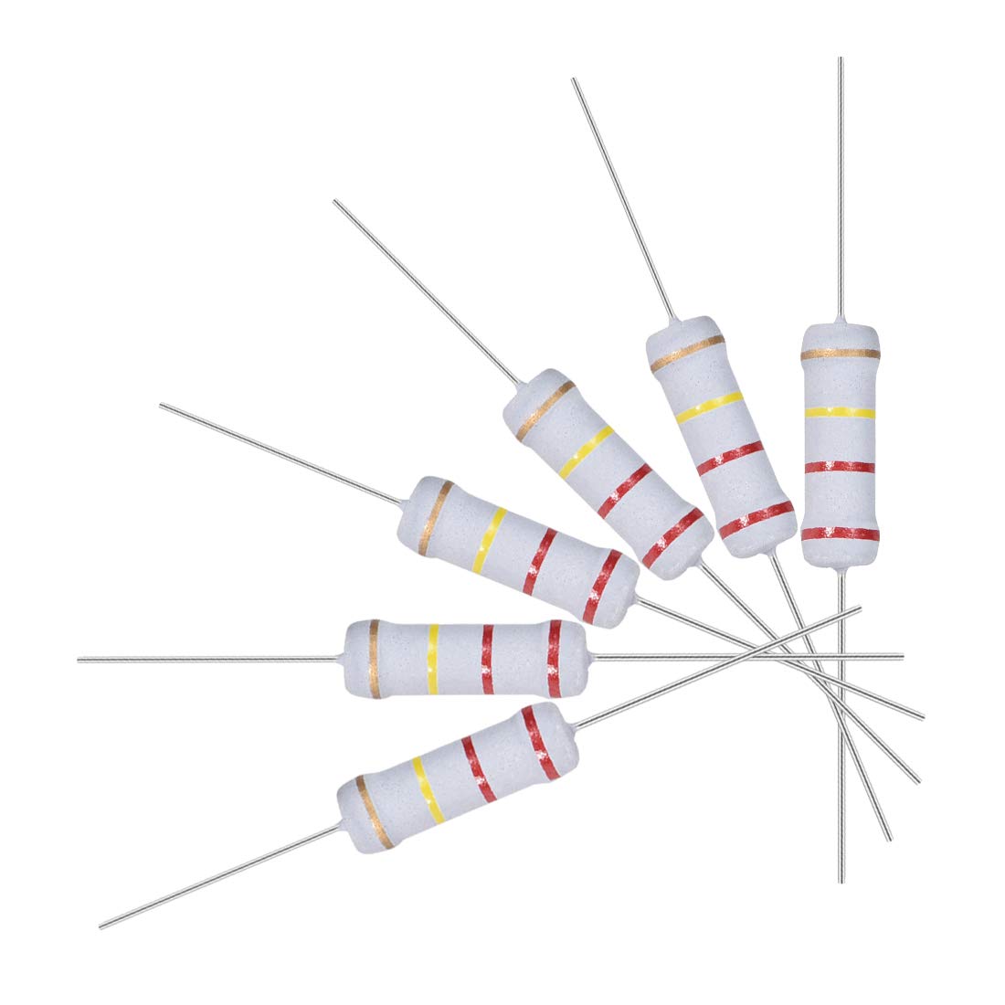 60Pcs 220K Ohm Resistor, 2W 5% Tolerance Metal Oxide Film Resistors, Axial Lead, Flame Proof for DIY Electronic Projects and Experiments