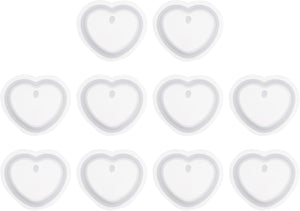 10 Pcs Small Heart Resin Keychain Moulds, Silicone Epoxy Mould Kit with Hole for Pendant Keychains Ornament Jewelry Art Crafts Making DIY Crafts, White