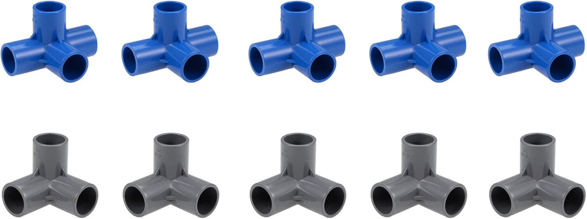 20mm PVC 3-Way Elbow Tee Pipe Fitting Gray 10Pcs and 4 Way Elbow Tee Fittings Blue 10Pcs
