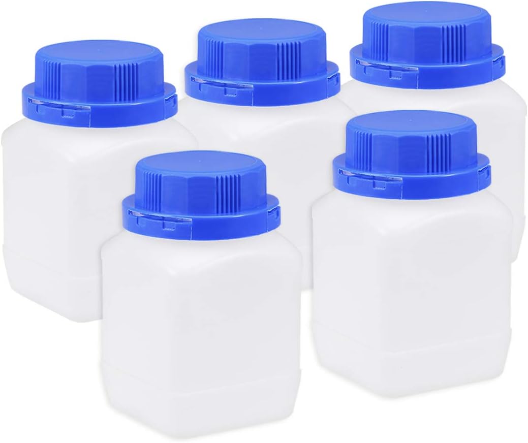 Plastic Lab Chemical Reagent Bottle 450ml/15.2oz Wide Mouth Sample Sealing Liquid Storage Container Translucent 5pcs