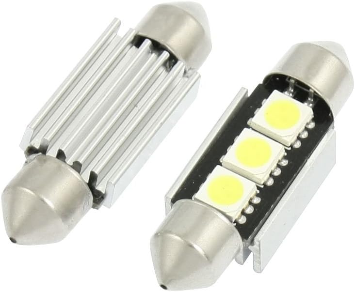 2 Pcs Car 5050 White Surface Mount Device 3 LED Error Free Canbus License Plate Light 36mm w Heatsink internal