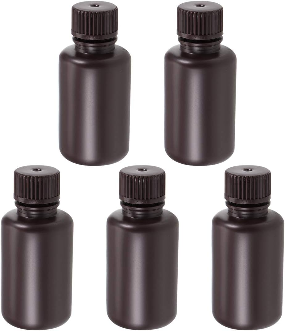 Plastic Lab Chemical Reagent Bottle 60ml/2oz Small Mouth Sample Sealing Liquid Storage Container Brown 5pcs