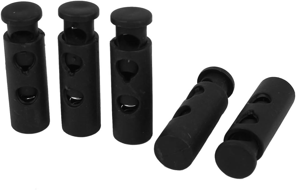LinkMejor 5PCS Drawstring Shoelaces Cord Cylinder Spring Locks Stops Box Toggles Black