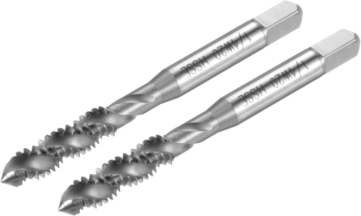 2pcs Spiral Flute Thread Taps, 1/4-20 BSW H2 Screw Threading Tap, Machine Tapping Tools for Machinist Repair (M35 Cobalt High Speed Steel (HSS-CO), Uncoated)