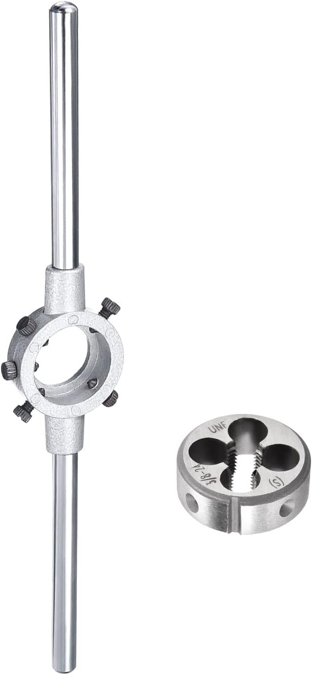 Die Stock Handle Wrench 30mm Dia M10-M11 Metric Round Die Holder, 3/8-24 UNF Round Dies Machine Thread Threading Dies 1.2" OD Tool Steel
