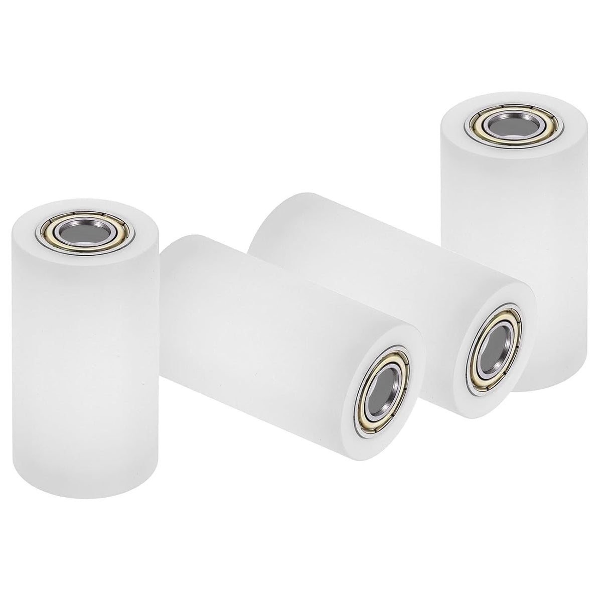 4Pcs Plastic Roller Wheel with Bearings, ID 3/8" (10mm) x OD 1-1/4″ (32mm) x Length 2-3/8"(60mm), Guiding Wheel Flat Belt Idler (White)