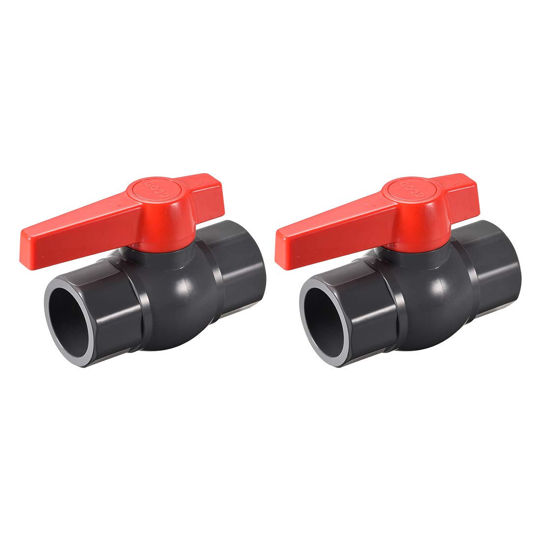 Ball Valve, 1" Slip PVC Socket End Valve T-Handle Water Shut-Off Valve for Irrigation and Water Treatment Dark Gray Red 2Pcs