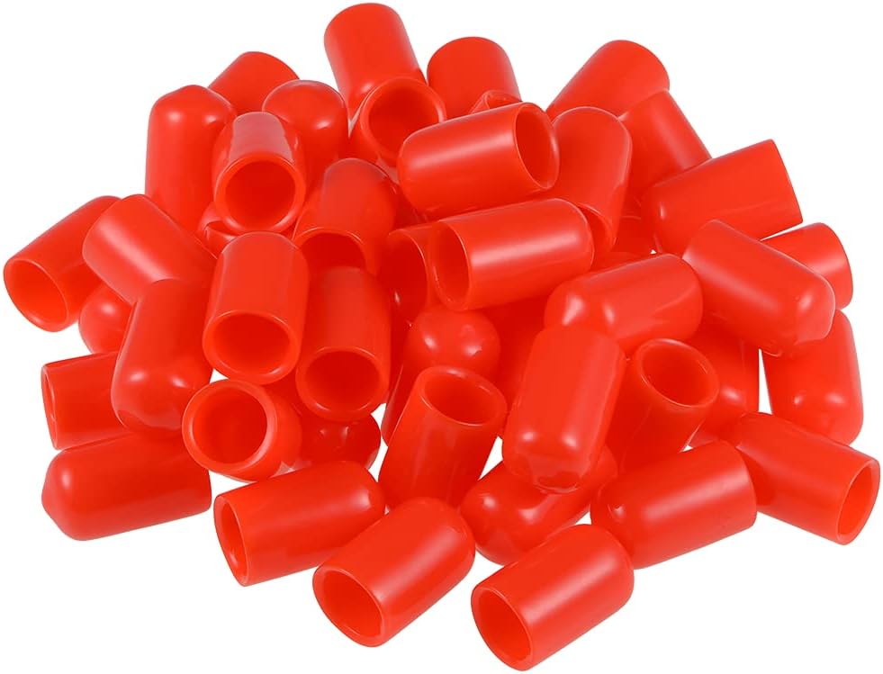 50pcs Rubber End Caps 10mm ID Vinyl Round Tube Bolt Cap Cover Screw Thread Protectors Red