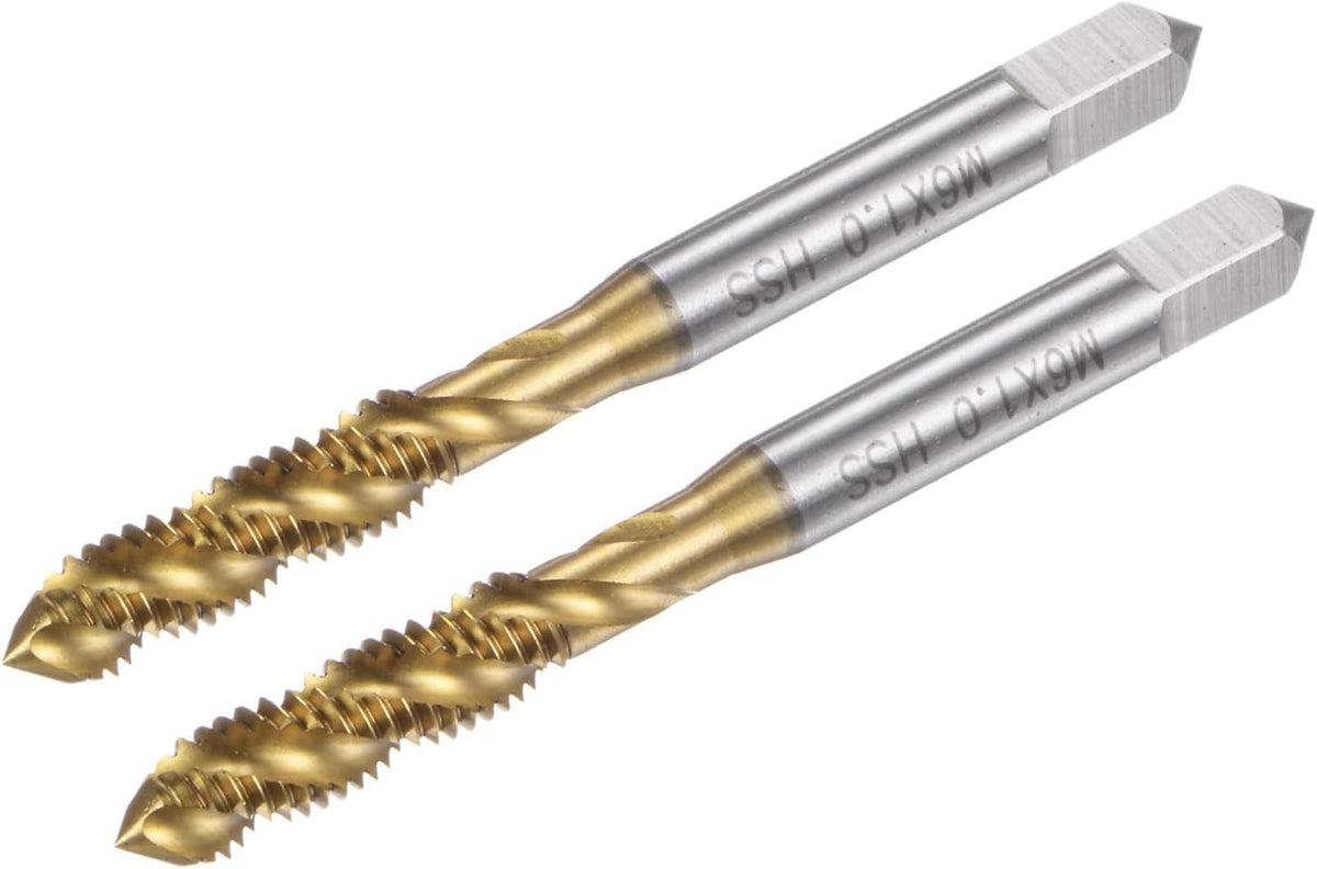 2pcs Spiral Flute Thread Taps, Metric M6 x 1 H2 Screw Threading Tap, Titanium Coated M2 High Speed Steel Machine Tapping Tools for Machinist Repair