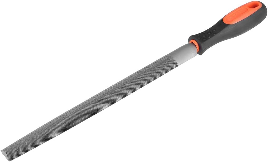 Double Cut Grade High Carbon Hardened Steel Half Round File with Rubber Hand Grip Handle, 10-Inch