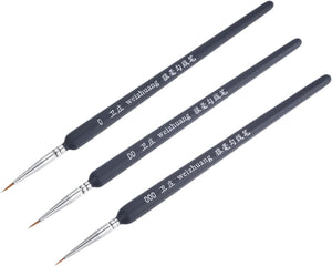 Detailing Paint Brush Set #0#00#000 Bristle with Dark Blue Wood Handle for Painting Line Drawing 1 Set (3Pcs)