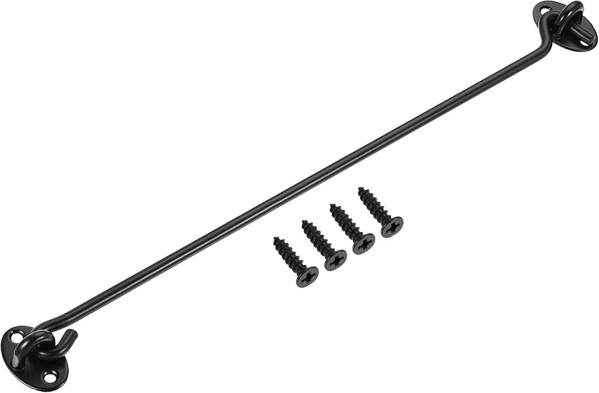 14" Cabin Hook Eye Latch Gate Door Swivel Window Hook 201 Stainless Steel with Screws Black
