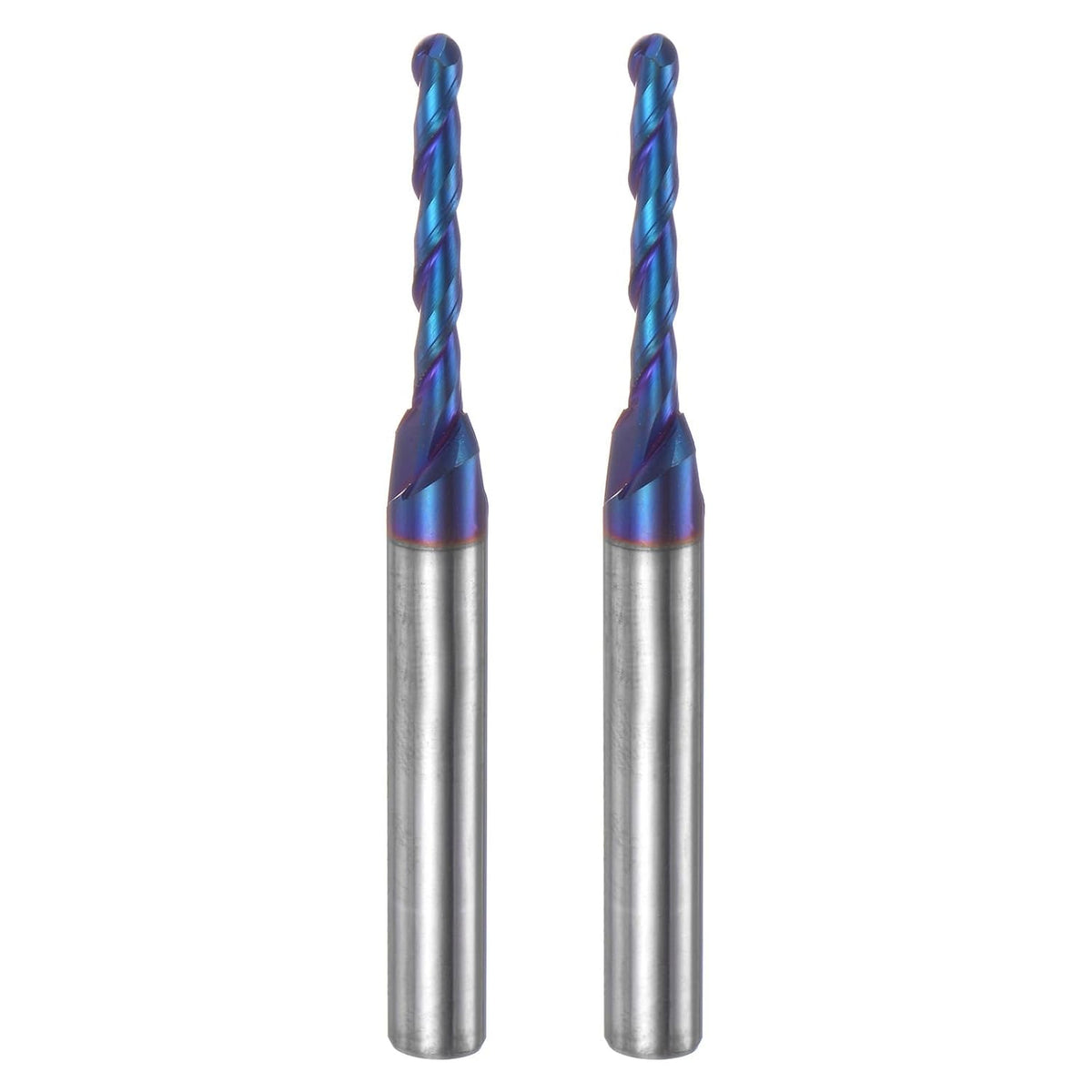 2pcs Ball Nose End Mill CNC Router Bit, 1/16" Radius 1/4" Shank Solid Carbide Nano Coated Upcut Spiral 2 Flutes Cutter Milling Tool, 1/8" Dia 2-1/2" Total Length