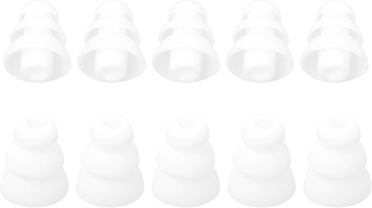 10 Pcs Soft Silicone Earbuds, Replacement Earbud Tips Fit 5mm Earplugs with 3 Flange Noise Cancelling Triple Flange Ear Cushion Earpads for in-Ear Earphones, White