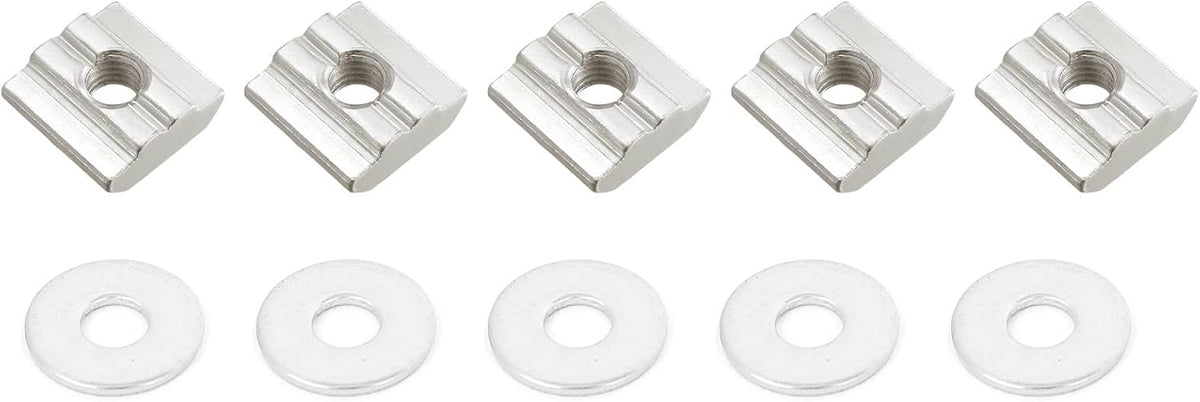 M6x12mmx0.9mm Round Flat Washer 200pcs 304 Stainless Steel and M6 Threaded Slide in T-Nut 20pcs Carbon Steel