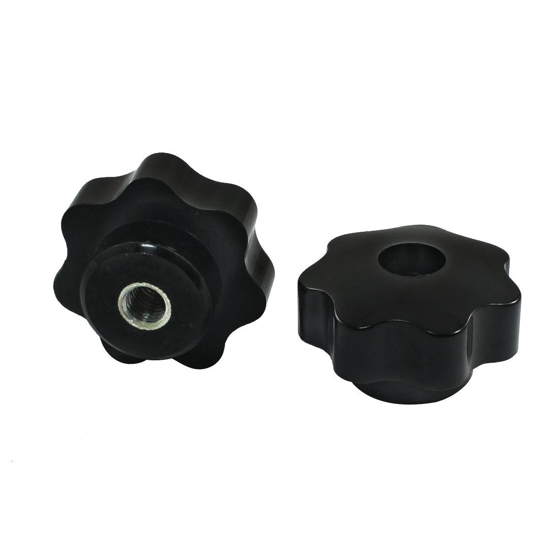 a14010900ux0777 2Pcs Black Silver Tone M8 40 mm Diameter Through Hole Star Clamping Knob, Metal/Plastic