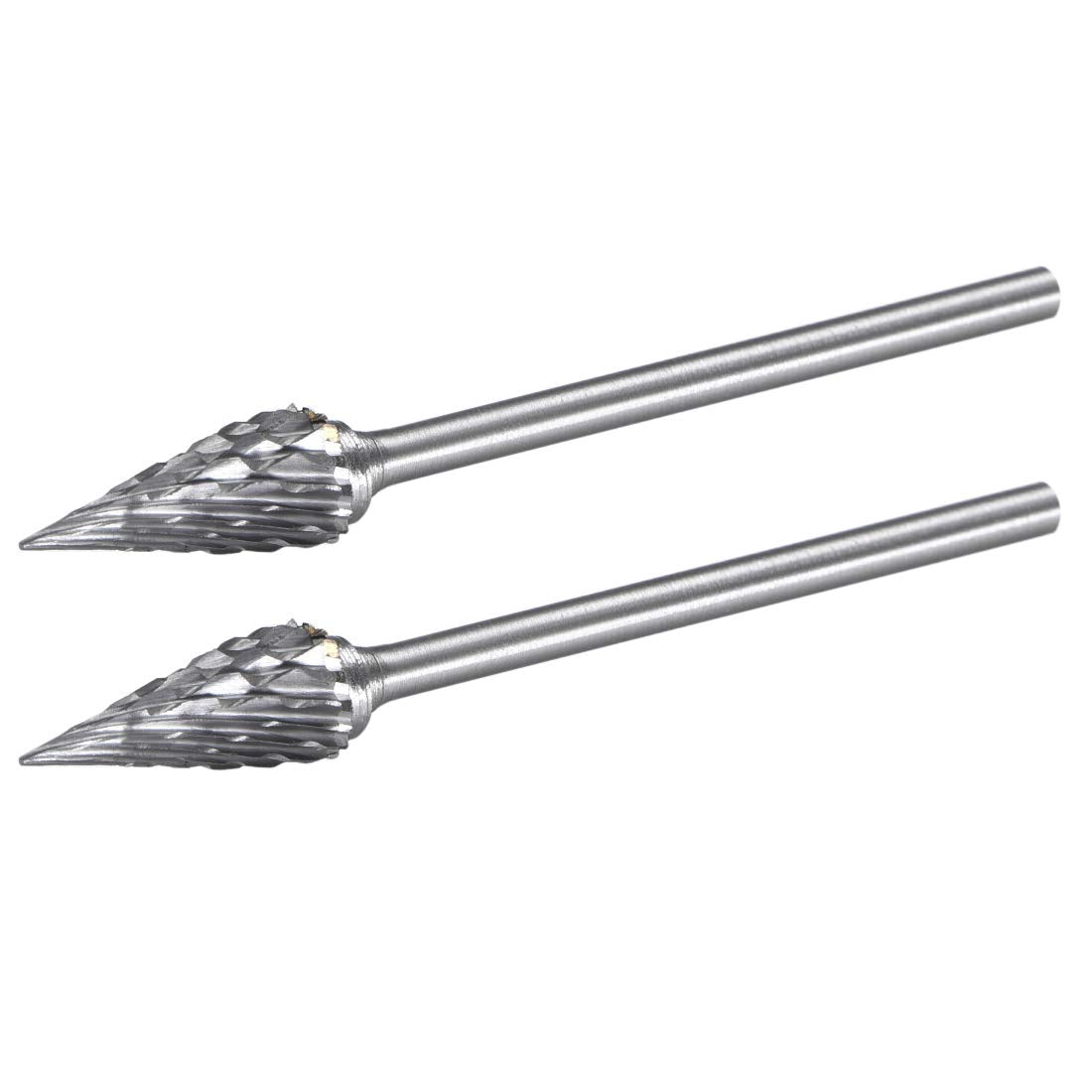 Tungsten Carbide Rotary Files 3/32" Shank, Double Cut Cone Shape Rotary Burrs Tool 6mm Dia, for Die Grinder Drill Bit Wood Soft Metal Carving Polishing Model Engineering, 2pcs
