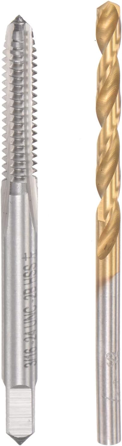 3/16-24 UNC Straight Flute Tap Left Hand and 3.7mm Twist Drill Bit Set, Titanium Plated High Speed Steel Drilling Bit Machine Threading Tap