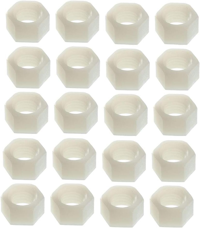 Nylon Hex Nut, M10x1.25mm Metric Coarse Thread Hexagon Nuts, 20 Pcs (White)