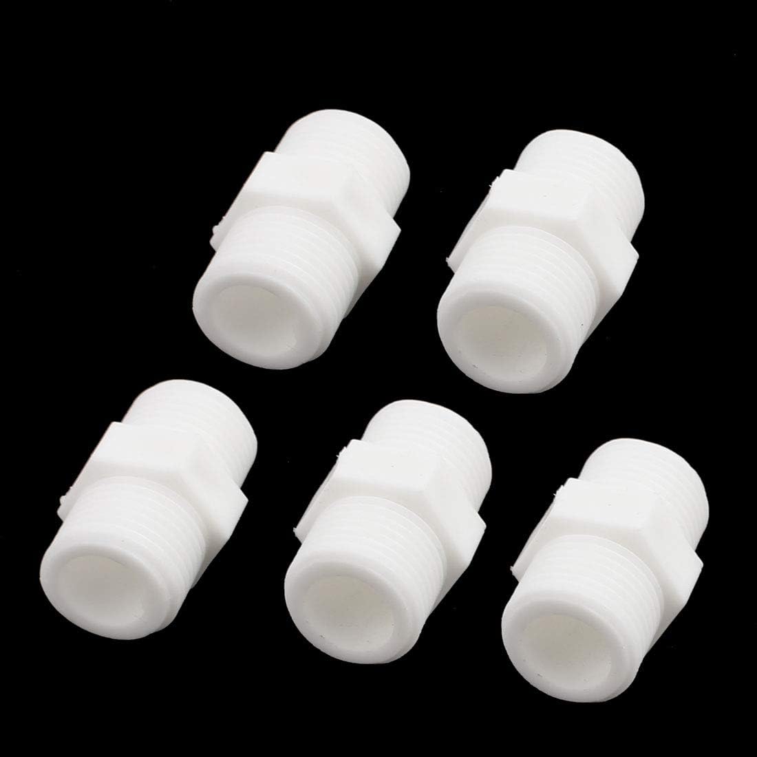 5pcs 1/2" to 1/2" Male Thread PVC-U Pipe Fitting Hex Nipple Straight Couplers
