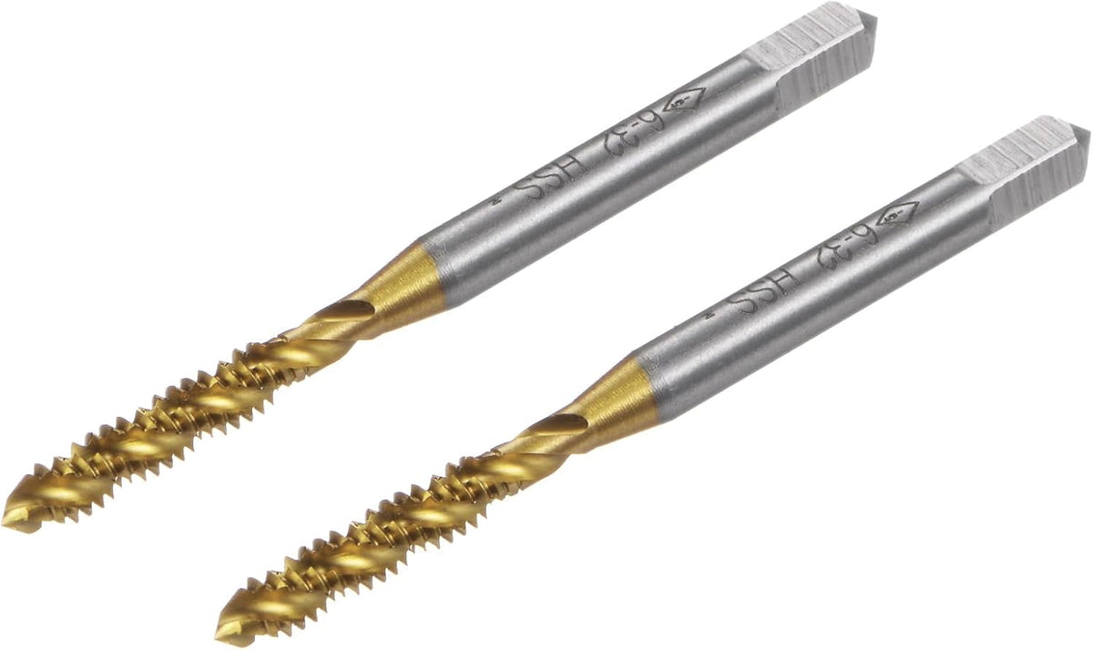 2pcs Spiral Flute Thread Taps, 6-32 UNC H2 Screw Threading Tap, Titanium Coated 6542 High Speed Steel Machine Tapping Tools for Machinist Repair