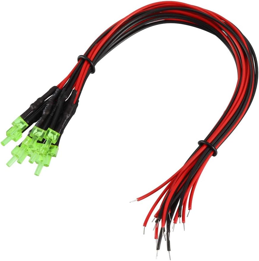 20Pcs 2mm Pre Wired LED, Yellow-Green DC6-12V Diffused Lens, Light Emitting Diodes