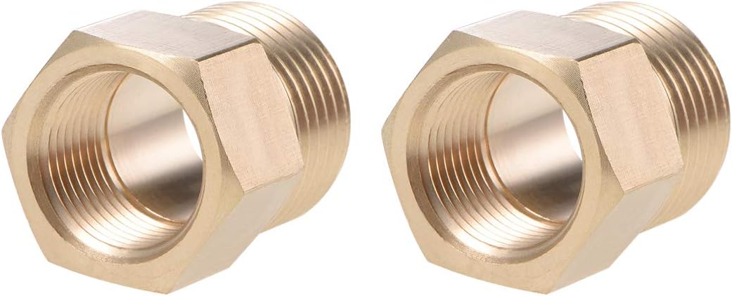 Brass Threaded Pipe Fitting G1/2 Male X G3/8 Female Hex Bushing Adapter 26mm Length 2pcs