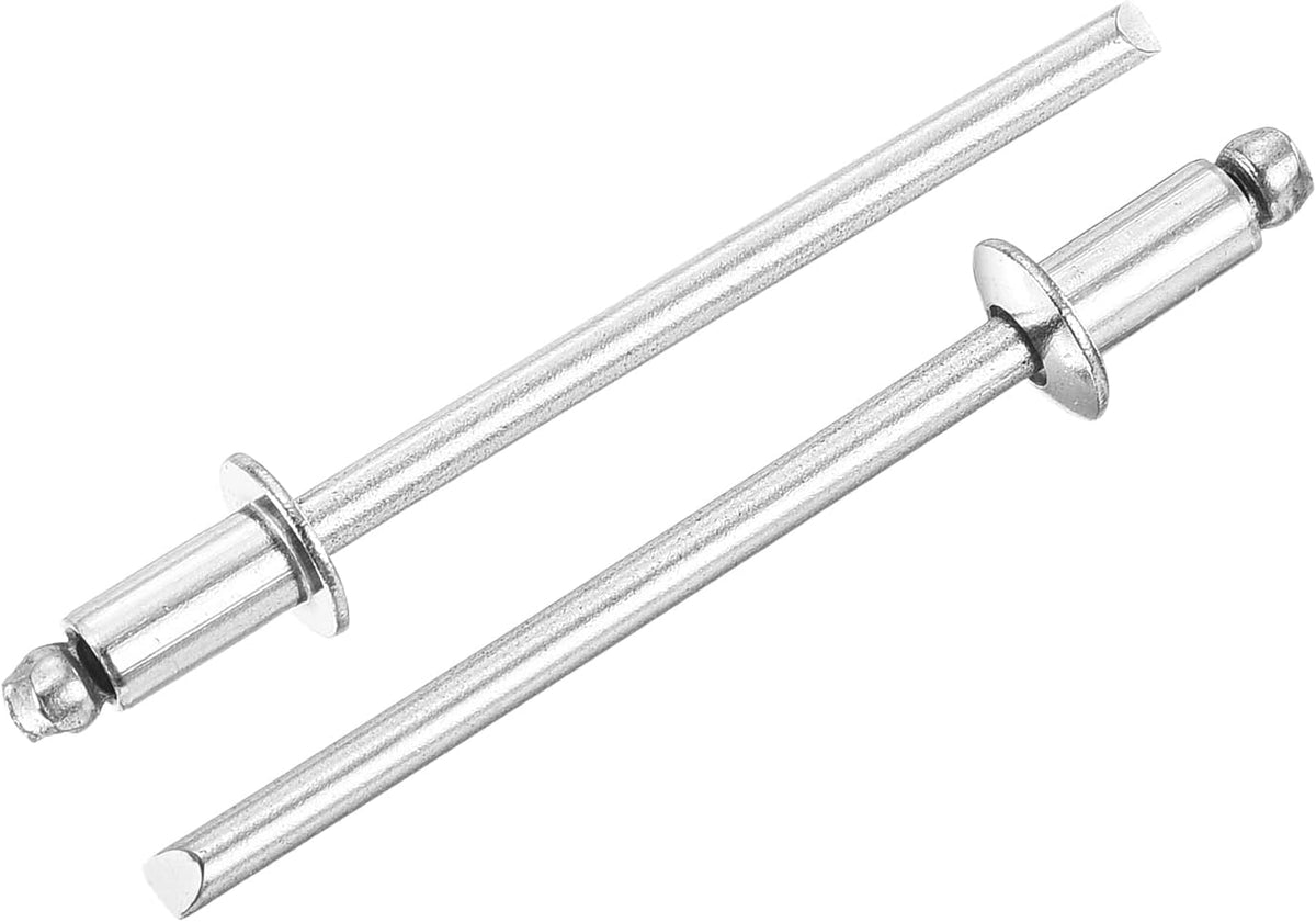 100Pcs 1/8" x 1/4" 304 Stainless Steel Dome-Head Blind Rivets, Open-End Type Blind Rivets for DIY, Sheet Metal, Automotive Repairs, Furniture, Boat, and Duct Work (Silver)