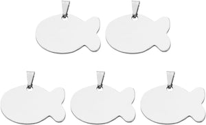 5 Pcs 38mm/1.5 Inch Fish Shape Blank Stamping Tags, Metal Charm Dog ID Tags for Pet Name Tag Making Crafts Decoration DIY Pendants, Silver