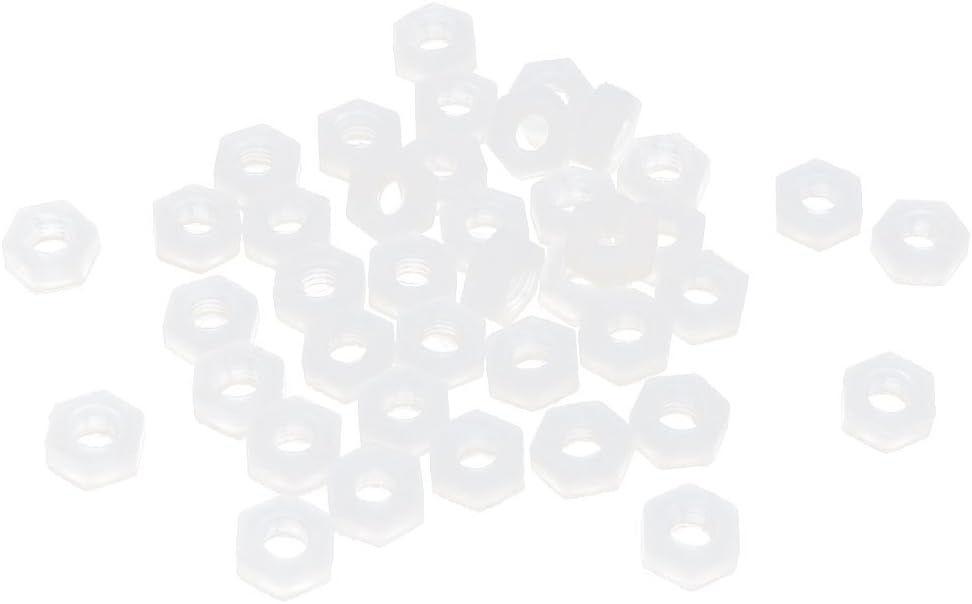 Metric M3 Insert Lock Screw Fastener Nylon Hex Nuts White 50pcs