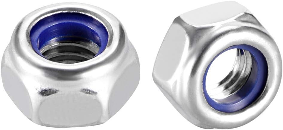 M6 x 1mm Nylon Insert Hex Lock Nuts, 304 Stainless Steel, Plain Finish, Pack of 50