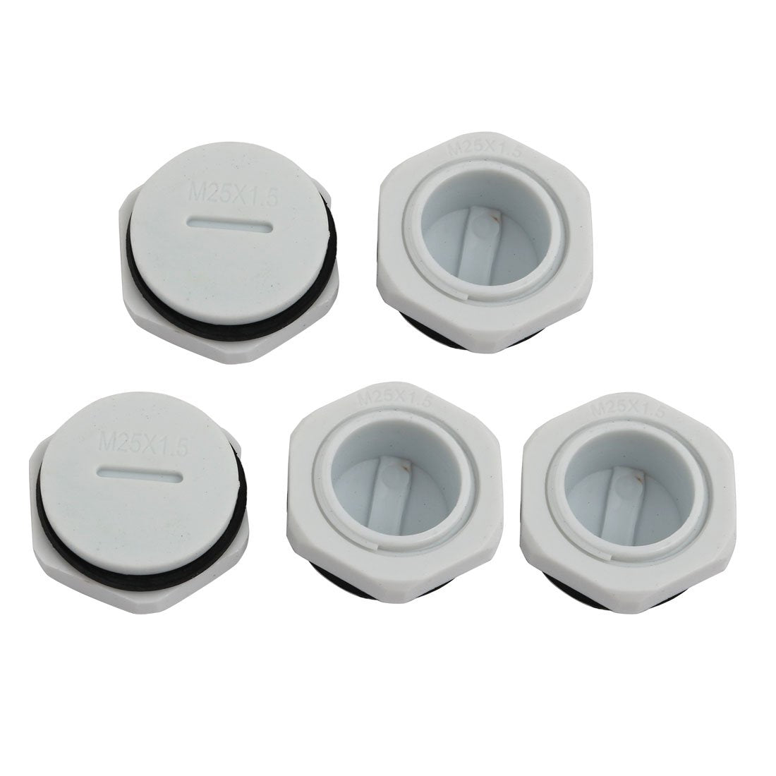5pcs GLW-M25 Nylon Threaded Cable Gland Cap Round Screw-in Cover Gray w Washer