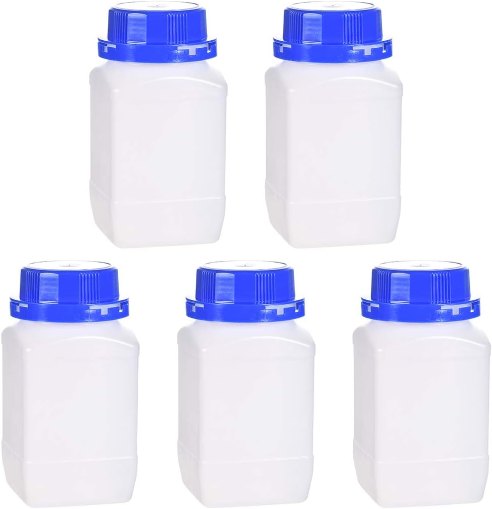 Plastic Lab Chemical Reagent Bottle, 500ml/ 16.9 oz Wide Mouth Sample Sealing Liquid/Solid Storage Bottles, Blue 5pcs
