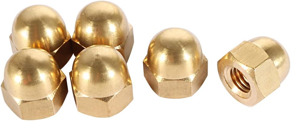 Acorn Hex Cap Nuts - 6Pcs M8 Dome Nuts Brass Hexagon Decorative Cap Nut for Screws Bolts Brass Tone